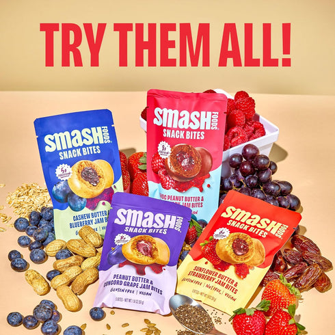 5 8g 8 Packs Smash Foods Grape Energy Bites | Gluten-Free Vegan Snack Balls with No Sugar Added | Protein, Superfood