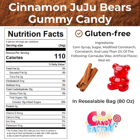 Gummy 80 Oz, Gummy Cinnamon JuJu Bears Candy Soft and Sweet Jelly Bears, Gluten Free Chewy Cinnamon Candy, Ideal Snacks