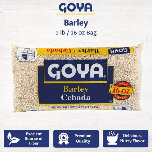 16oz. Dry Barley Grain by Goya, Pearl Barley, Pantry Staples, Cebada, Barley for Cooking, Cereal, and Soup, High