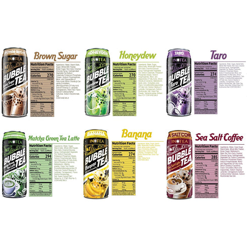 HYOJATEM (Pack 12) (16.6oz/can) (6 2)) of INOTEA Bubble Tea | Choose One Flavor: Brown Sugar, Taro, Honeydew, Banana