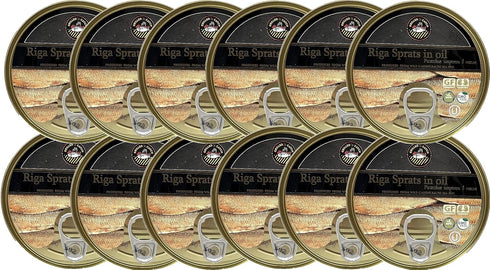 (12 Pack) 5.6 oz Grilled Catch Sprats Riga Smoked Tins in Vegetable Oil Product of Latvia, Kosher