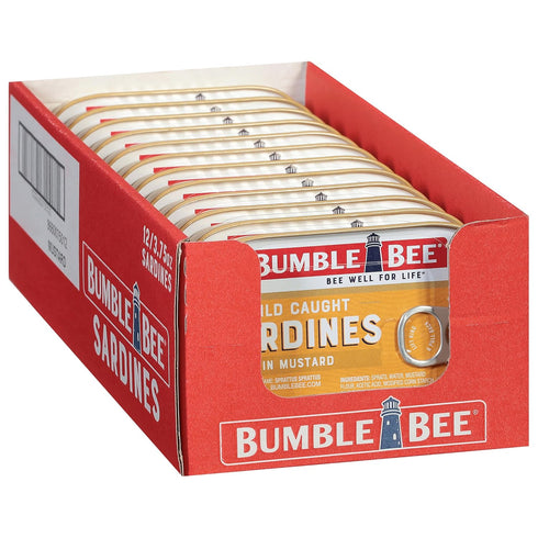Bumble Bee Sardines in Mustard Sauce, 3.75 oz Tin (Pack of 12) - Wild Caught, Gluten Free, Keto, Kosher