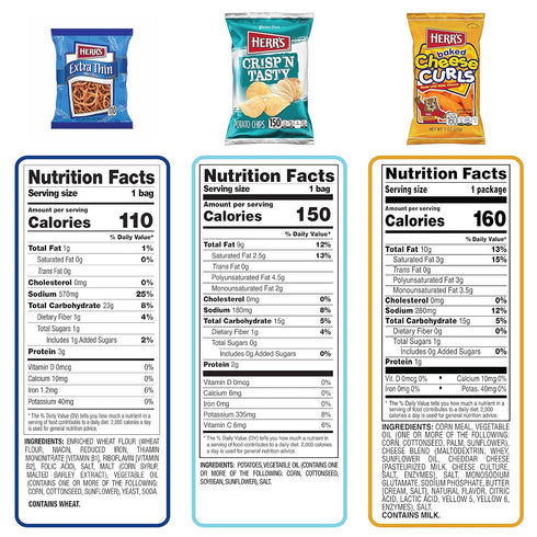 Pack, 1oz (36 Count) Herrs Snacks Variety Potato Chips, Pretzels, Popcorn, Cheese Curls, Bag