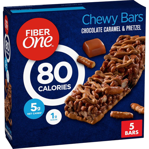 Fiber One 80 Calorie Chewy Snack Bars, Chocolate Caramel and Pretzel, 5