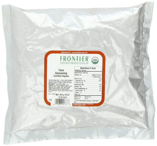 Frontier Co-op Salt-Free Taco Seasoning, 1-Pound Bulk, Certified Organic Mexican Spices