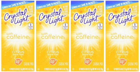 Crystal Light On The Go Citrus Caffeine - 10 Packets (Pack of 4)
