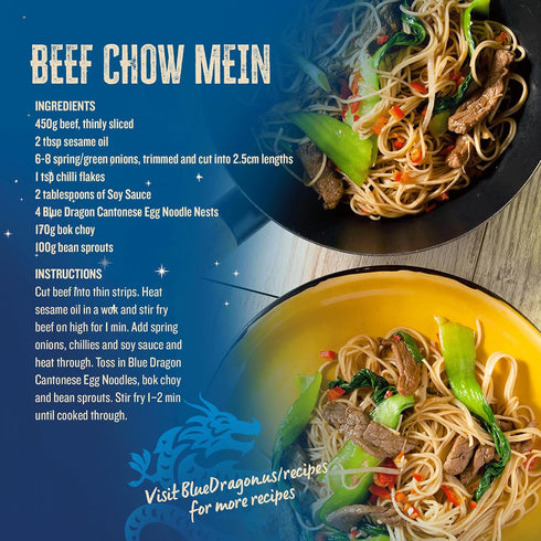 10.5oz (Pack 4) Blue Dragon Medium Cantonese Egg Noodles - of - Traditional Cantonese-Style Noodle Nests Made