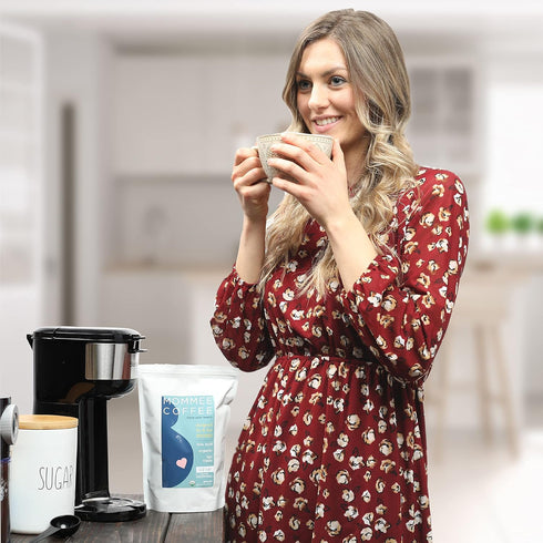Mommee 100% 11 oz Coffee Half Caf Ground Low Acid Coffee - Arabica Organic Coffee Beans with Smooth Caramel Flavor