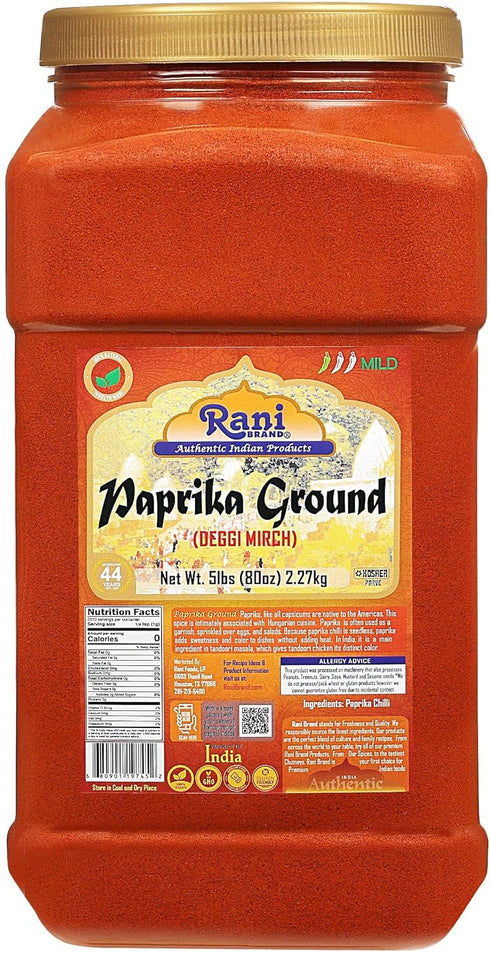 Rani Paprika (Deggi Mirch, Low Heat) Spice Powder, Ground 80oz (5lbs) 2.27kg