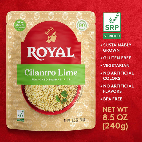 8.5 oz (Pack 6) Royal Cilantro Lime Basmati Rice - Ready to Heat Microwavable Pouch