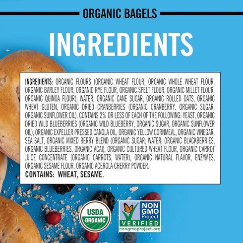 5 Count Daves Killer Bread Boomin Berry Bagels, Cranberry, Blueberry, Blackberry and Acai Bagels