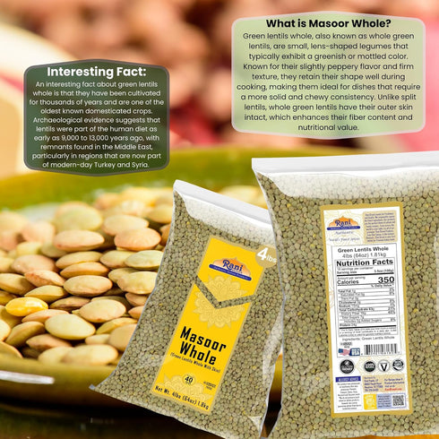 64oz (4lbs) 1.81kg Rani Masoor Whole (Green Lentils Whole With Skin) Bulk ~ All Natural | Vegan | Gluten Friendly |