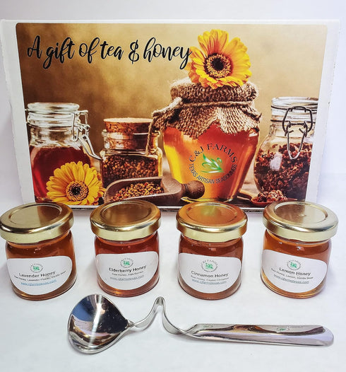 C & J Farms Set- 9 C&J Farms Texas Gourmet Artisan Seasonings A Gift of Tea and Honey Gift Piece Variety Sampler Box