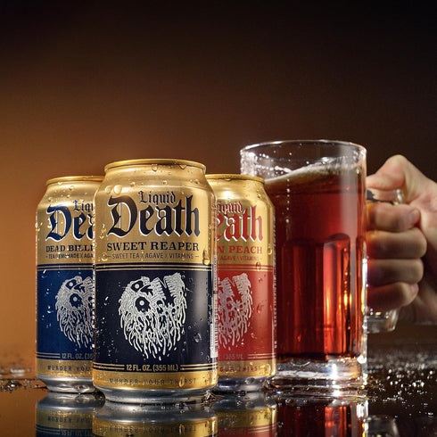 12 Oz (Pack 12) Liquid Death Iced Tea - Rest In Peach (Peach-Flavored Black Tea), Less Sugar*, Boost of Caffeine, B