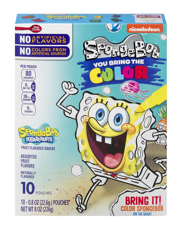 Betty Crocker Fruit Snacks, SpongeBob SquarePants Snacks, 0.8 Ounce - 10 Count