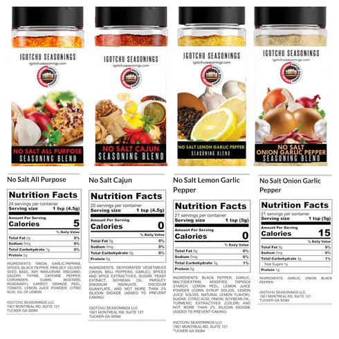 100% Set Pack Igotchu Seasonings The No Salt Bundle | Sodium-Free, All-Natural Seasoning for Healthy Cooking |