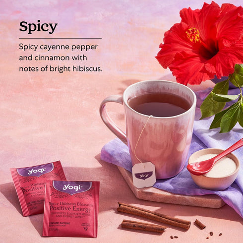 16 Pack (6 Packs) Yogi Tea Spicy Hibiscus Blossom Positive Energy Tea - Tea Bags per - Organic Herbal Tea to Support