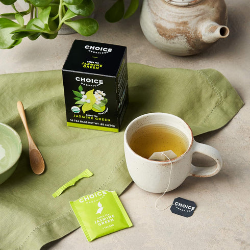 (6 Pack) 96 Choice Organics - Organic Jasmine Green Tea - Green Tea Scented with Jasmine Blossoms - Fair Trade