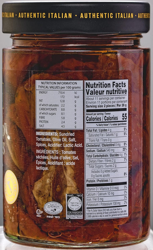 10.6 oz, Tuscanini Premium Sun-dried Tomatoes in Olive Oil, Product of Calabria Italy, Julian Cut, Nothing Artificial