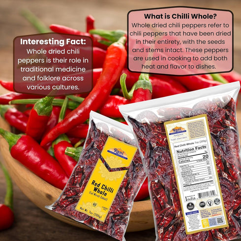 Rani Chilli Whole (Lal Mirch Sabut) 7oz (200g) - All Natural Vegan Gluten Friendly NON-GMO