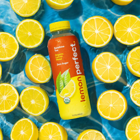 15.2 oz (12-Pack) Lemon Perfect Sunshine Tea, Half Flavored Lemon Water (Original Lemon) & Half Iced Tea, Organic, Zero