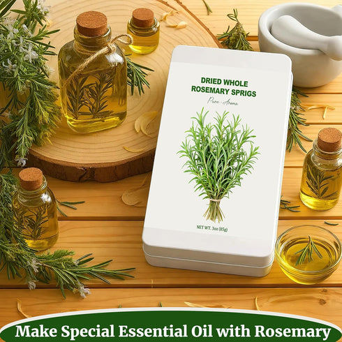 35-40 3oz 7" PCS Naturally Dried Whole Rosemary Sprigs, Rosemary Sprigs Spices, RosemaryStems for Cooking, Baking, Tea