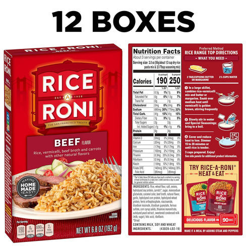 6.8oz (12 Pack) Rice-A-Roni Beef, Boxes
