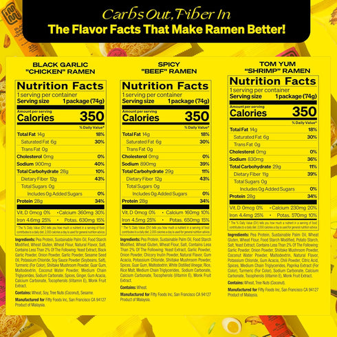 immi Pack 6-Pack Variety Ramen Spicy Beef, Black Garlic Chicken & Tom Yum Shrimp Vegan, High Protein Ramen Noodles Low