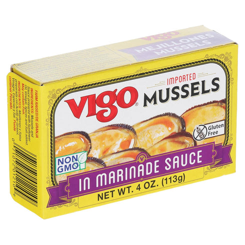 4 (Pack 10)) Vigo Premium Imported Canned Seafood, Mussels in Marinade Sauce, Specialty Flavored, Perfect for Recipes
