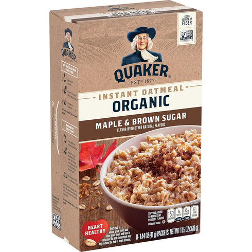 Quaker Organic Instant Oatmeal, Maple & Brown Sugar, Breakfast Cereal, 1.44 Oz