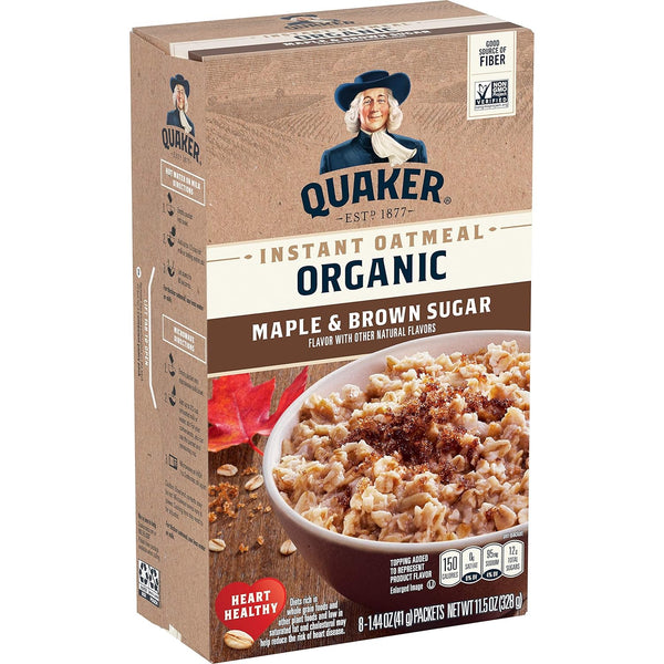 Quaker Organic Instant Oatmeal, Maple & Brown Sugar, Breakfast Cereal, 1.44 Oz