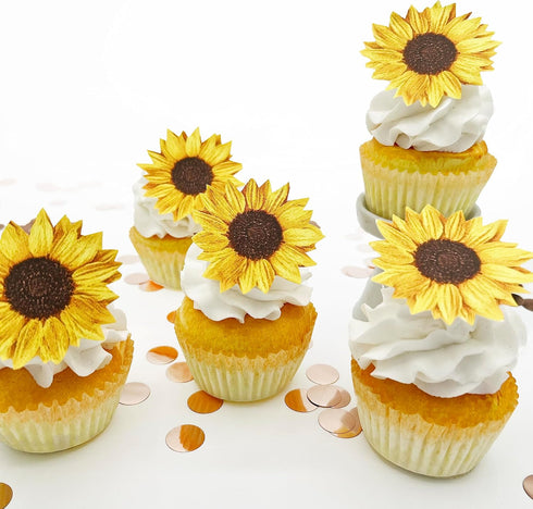 '-Set 12 Sugar Robot - Edible Sunflowers for cake decorating - Large Size - Edible flowers cake decorations - Premium
