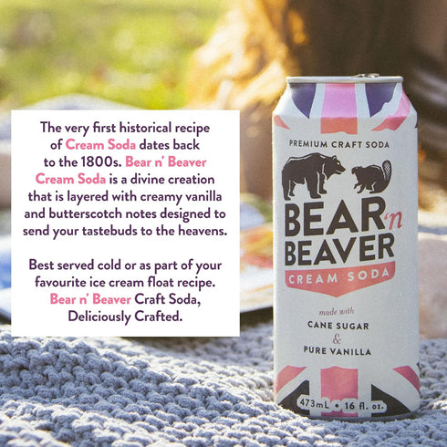 100% 12 Pack 16 Oz Bear 'n Beaver Premium Craft Cream Soda Soft Drinks Made with Cane Sugar & Pure Vanilla - Vegan
