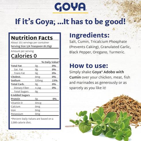 8oz. Adobo All Purpose Seasoning with Cumin by Goya, Poultry, Seafood, Meat, and Vegetable Seasoning, Latin Spice