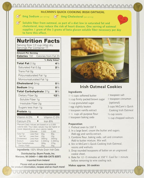 16-Ounce (Pack 6) McCANN'S Irish Oatmeal, Quick Cooking Rolled Oats, Boxes