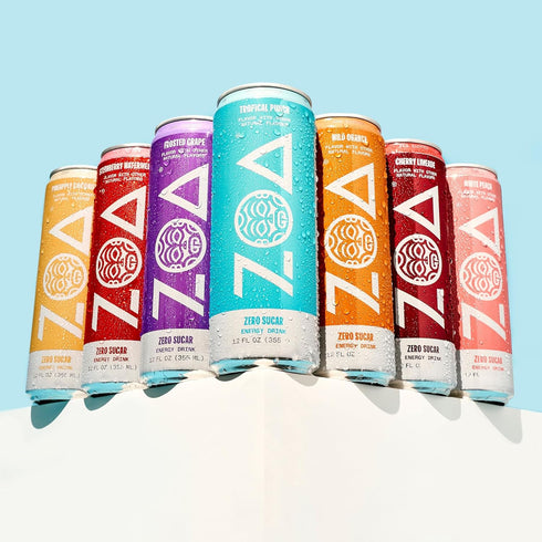 16 (Pack 12) ZOA Zero Sugar Energy Drinks - Tropical Punch | Healthy Energy Formula with Natural Caffeine, Daily