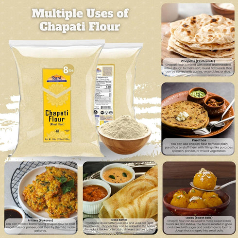 (100% 128oz (8lbs) 3.63kg Rani Chapati Flour Pure Whole Wheat Chakki Atta), For Making Roti & Indian Breads Bulk ~ All
