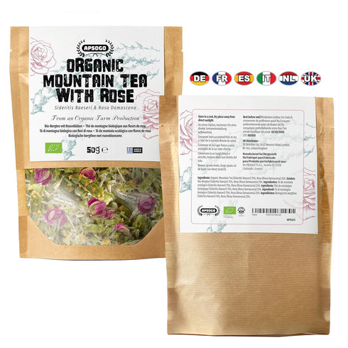 1.76oz APSOGO Organic Mountain Tea with Rose - Herbal Infused Tea - Premium Quality & Excellent Taste - Produced