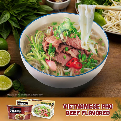 2.3 oz, Chin-Su Pho Story Vietnamese Beef Flavored Instant Noodle Bowl, Ready to Cook