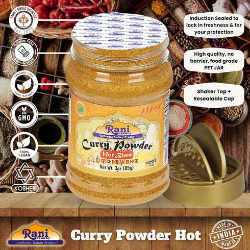 Rani Curry Powder Hot, 11-Spice Authentic Indian Blend, 3oz (85g) PET Jar, All Natural