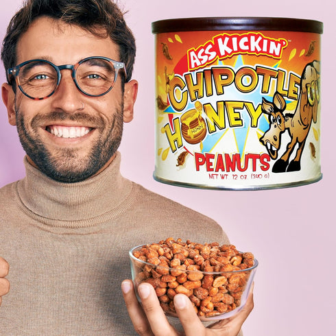 ASS KICKIN’ Chipotle Honey Roasted Peanuts, 12 Oz., Ultimate Spicy Gourmet Gift