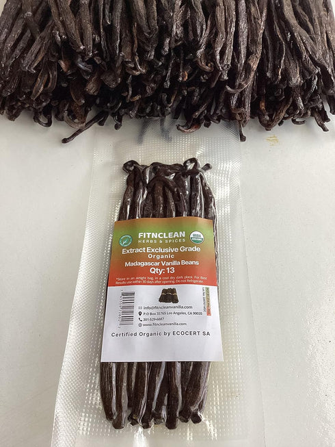 13 Madagascar Organic Vanilla Beans Extract Exclusive Grade B|4.5"- 5.5" by FITNCLEAN