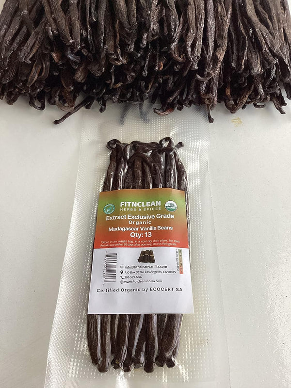 13 Madagascar Organic Vanilla Beans Extract Exclusive Grade B|4.5"- 5.5" by FITNCLEAN
