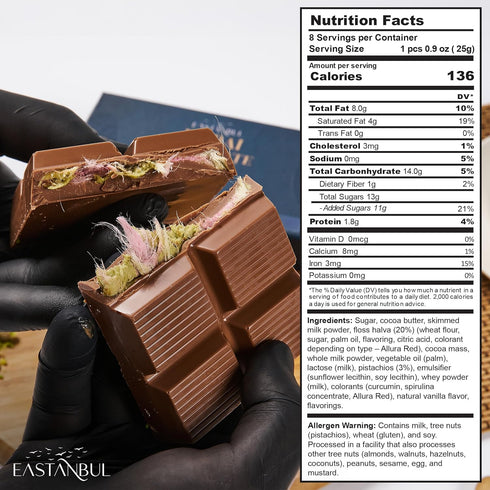 7oz, Eastanbul Angel Hair Dubai Chocolate Bar, Premium Belgium Chocolate with Pistachio Cream and Angel Hair, Turkish