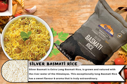 10-Pound 160oz (10lbs) 4.53kg Rani Silver White Basmati Rice Extra Long Aged Bag, ~ All Natural | Gluten Friendly |