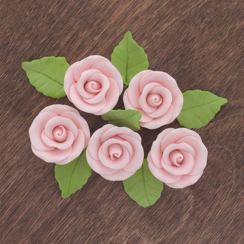 24 Count Global Sugar Art Premium Wedding & Party Edible Rose Cake & Cupcake Sugar Flowers, Pink, with Leaves by Chef