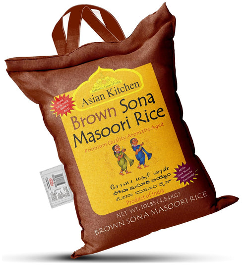 10-Pound 10lbs (4.54kg) Asian Kitchen Brown Sona Masoori Aged Rice Bag, Short Grain Rice ~ All Natural | Gluten