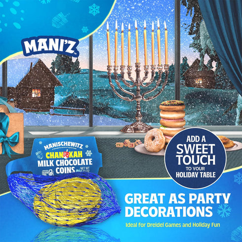 (24 Manischewitz Milk Chocolate Gold Coins, Hanukkah Gelt Mesh Bags) Individually Wrapped Perfect for Chanukah | St.