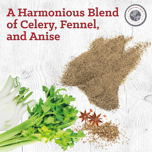Ground Celery Seed by International Spice, Savory Gourmet Seasoning for Cooking and Pickling, Essential Kitchen Spice for Meat, Vegetables, Soups, Restaurant Quality, 16 oz. Bottle