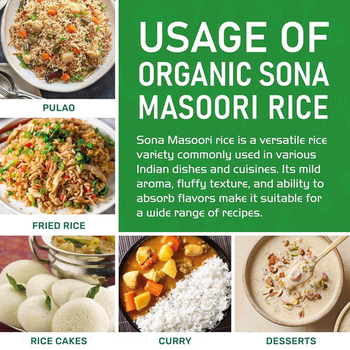 10 LB (10 Organic Sona Masoori Rice Premium Quality - India Origin, Short Grain Rice, All Natural & Non-GMO - by Jiva